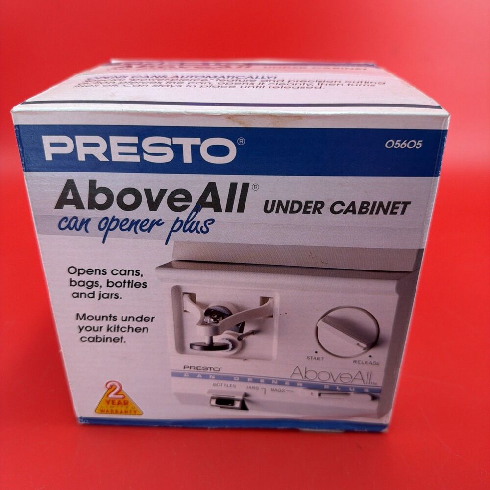 Presto Above All Undercabinet Electric Can Opener Plus 05605 White New/old stock